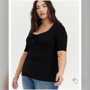 Super Soft Black Lace-Up Tee